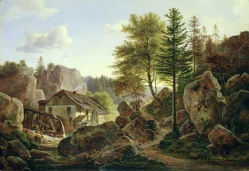 Eine Wassermühle in den Vogesen nahe Ribanville, 1836